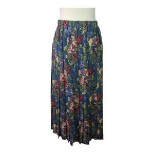 Marisa Christina Blue Green Pink Floral Pleated Vintage Maxi Skirt Large